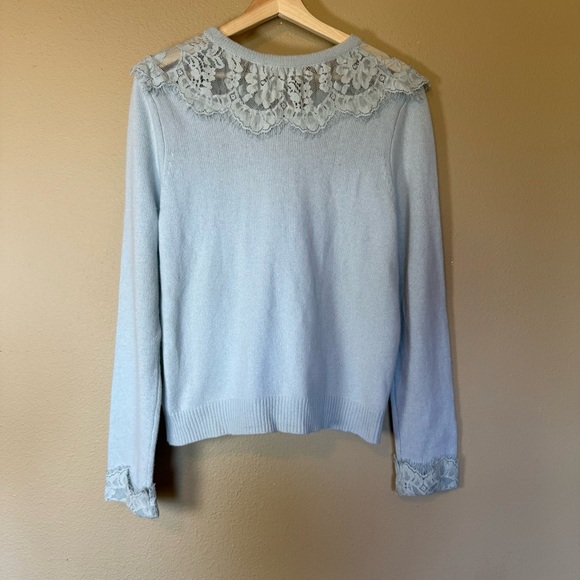 Love Shack Fancy Brandy Lace Long Sleeve Wool Cotton Cardigan Blue Large - Picture 3 of 8
